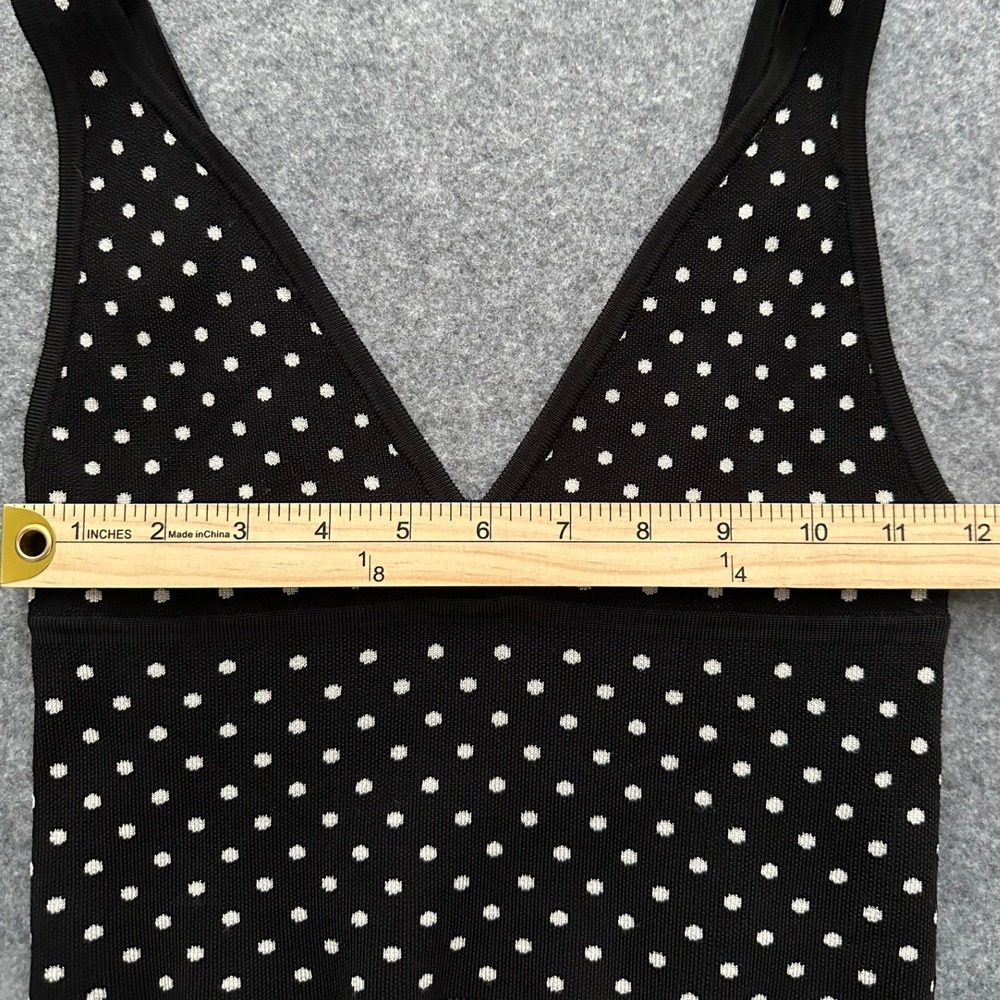 Zara Crop Top Women S Black Polka Dot Knit V-Neck Retro Pinup Chic - Picture 3 of 6